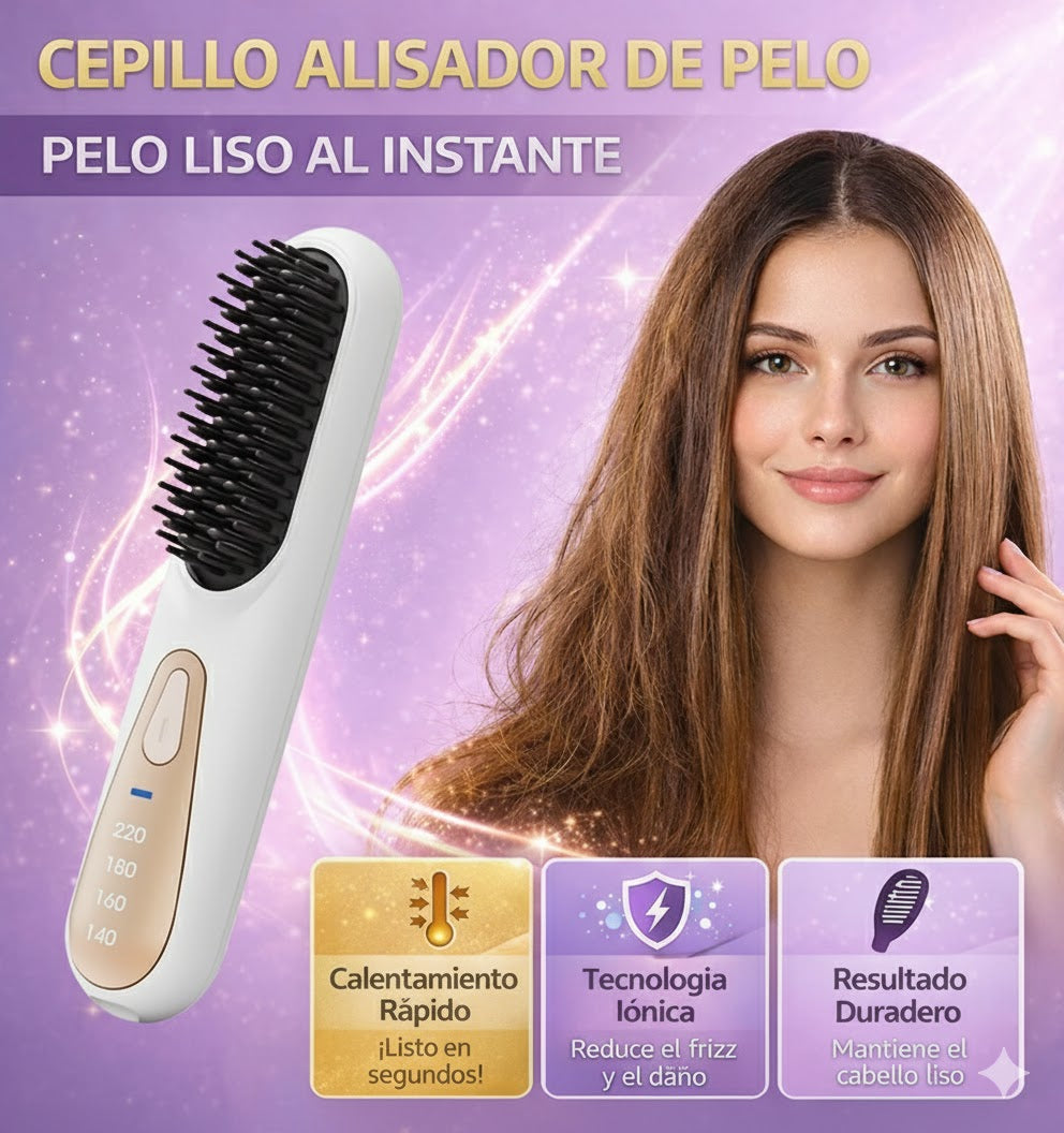 Cepillo Alisador Inalámbrico Pro Profesional con Temperatura Ajustable