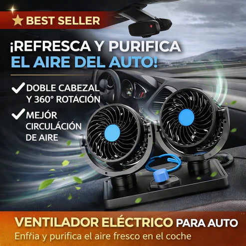Ventilador Eléctrico de Doble Cabezal para Auto- de 12V y 360° rotativo